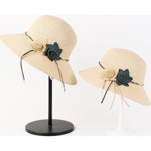 New Summer Parent-child Beach Hat Female Casual Touris Hat Lady Women Flat Brim Bowknot Straw Cap Girls Sun Protection Sun Hat