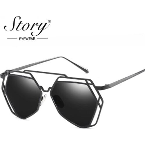 STORY 2019 Irregular Polygon Sunglasses Women Man Brand Designer Metal Frame Hollow Out Pilot Sun Glasses Mirror UV400 Female