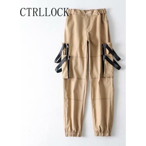 CTRLLOCK Streetwear Grunge High Waist Multi Pockets Elastic Womens Cargo Pants Hiphop 2021