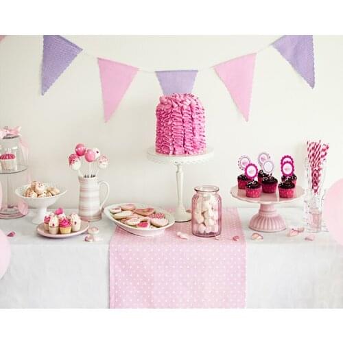 VinylBDS Birthday Pink Theme White Background For Newborn Baby Children Delicious Desserts Cakes Dessert Station For Children