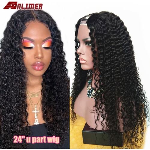 High Density Glueless Kinky Curly U Part Wigs 100% Unprocessed Brazilian Remy 2*4'' U Part Human Hair Middle Part Wig For Women