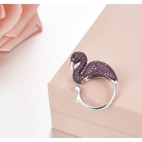 High Quality Hot Pure S925 Sterling Silver Animal Cute Flamingos Ring Silver Color For Women Ring Jewelry Lovers Gift