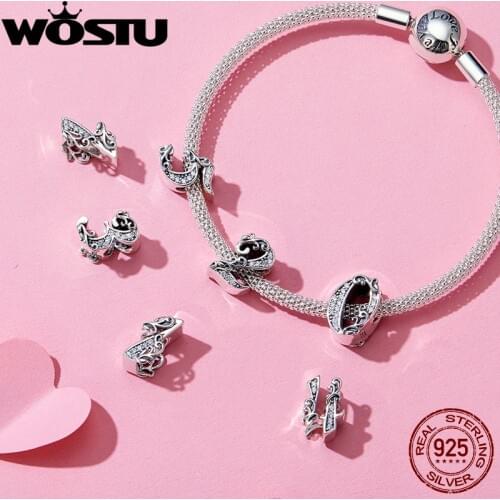 WOSTU Real 925 Sterling Silver Lucky Numbers 0-9 Beads Zircon Reliefs Charms Fit Original Bracelet Pendant Jewelry Gift CQC1418