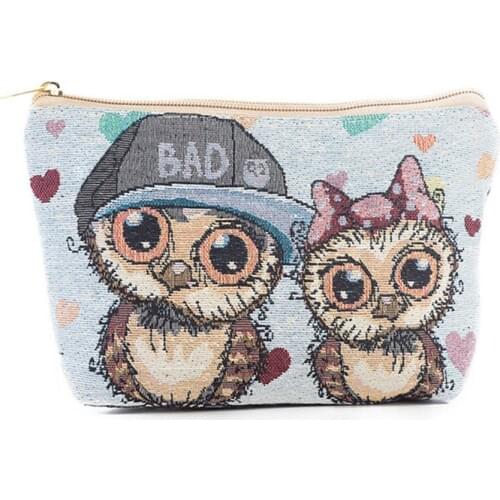 Miyahouse Two Owls Jacquard Travel Cosmetic Bag Women Zipper Small Beauty Organizer Pouch Lovely Canvas Makeup Bag Girl 4896-2