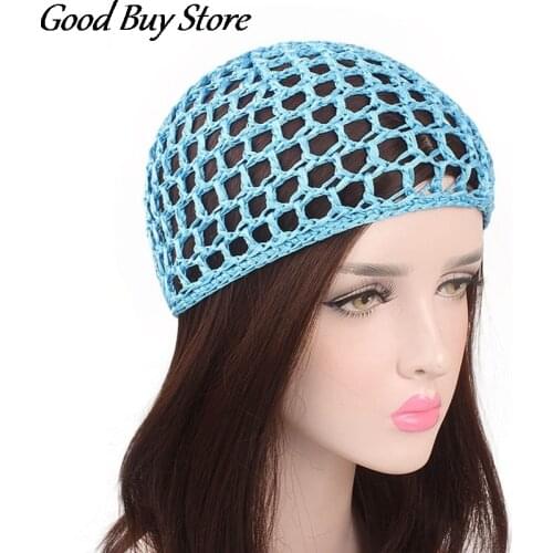 Women Hair Net Crochet Cap Mesh Hat Solid Color Snood Sleeping Night Cover Turban Hat Casual Plain Headwear Soft Stretch Hijabs