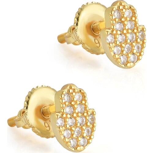 1Pair S925 Sterling Silver Hip Hop Prong Setting Cubic Zirconia Bling Ice Out Fatima Hand Stud Earrings for Women Charm Jewelry