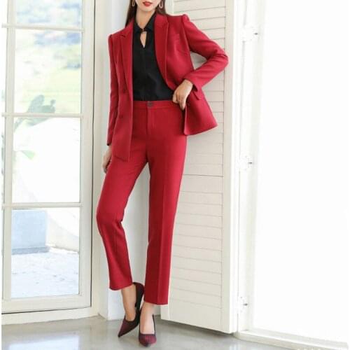 New Arrival Fashion Women Pant Suits Double Breasted Blazer Jacket Trouser Female Formal Work 2-Piece For Office Lady Pantsuits