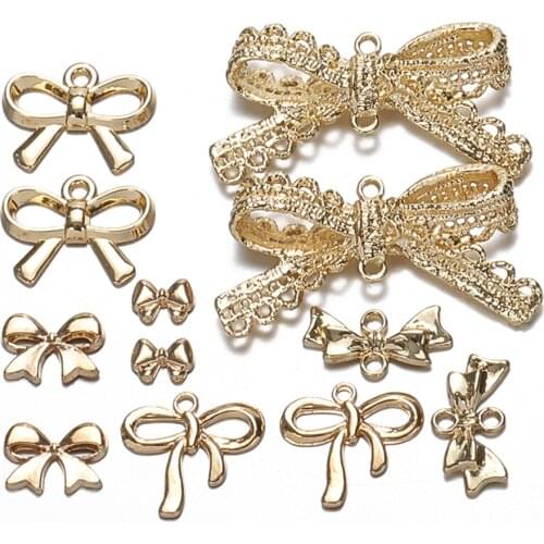 10pcs Metal Gold Color Bow Knot Charms Pendant For Jewelry Making Necklace Brooch Hairclip Decor Handmade Crafts DIY Accessories