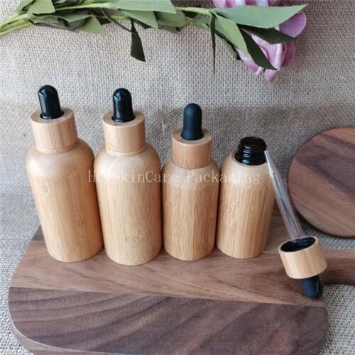 100pcs/lot 15ml 30ml 50ml High-grade Essential Oil Empty Bottles with Natural Bamboo Dropper Bottle Essence Liquid, Perfum