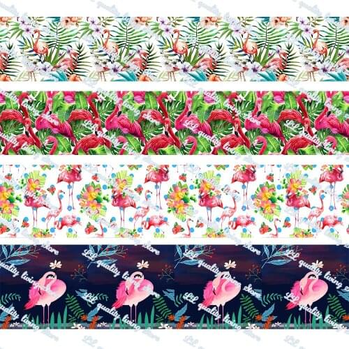 16-75MM Cartoon Flamingo Printed Grosgrain Ribbon 50 Yards/Roll Tape Clothing Bakery Gift Wrapping Accessory Hairbow Head
