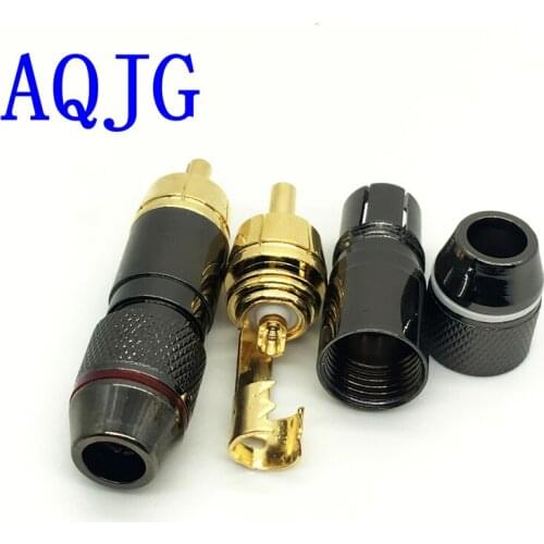 2Pcs High Quality Copper RCA Male Plug Adapter Audio Phono Solder Connector for Speaker Cable Amplifiers Support 6MM Cable