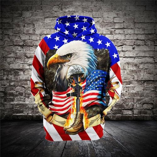2019 USA Flag 3D Hoodies Sweatshirt Men Hooded 3D Print Eagle Autumn Winter Loose Hoodies Polluver Tops Drop Shipping