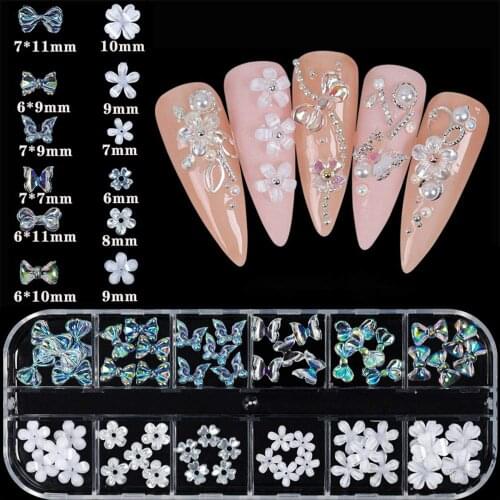 48pcs 3D Nail Rose Nail Art Charms Glitter Decals Butterfly Decoration Acrylic Nail Stud Jewelry Salon Nail Accessories Supplies