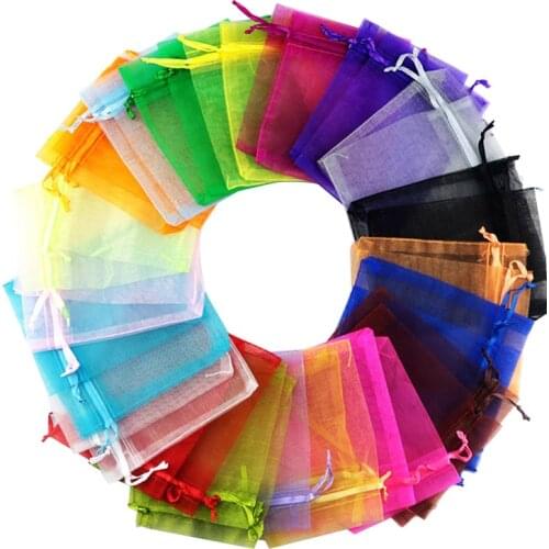 50pcs Candy Pouches Bags Transparent Mesh Organza Gift Drawstring Bags for Wedding Gift 2020ing