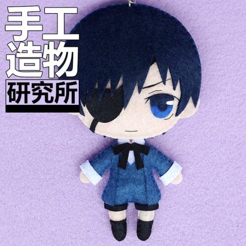 Anime Black Butler 12cm Keychain Handmade Materical Package Toys Mini Doll Stuffed Plush #4200 Children Birthday Gift
