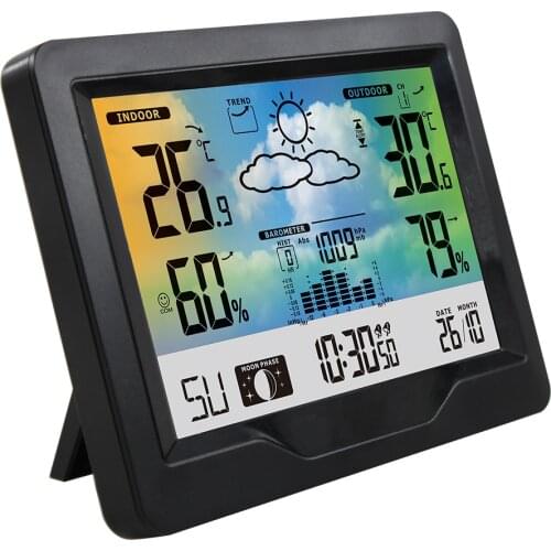 Wireless Weather Station Indoor Color Screen Weather Forecast Station with Outdoor Sensor Digital Temperature Humidity Gauge