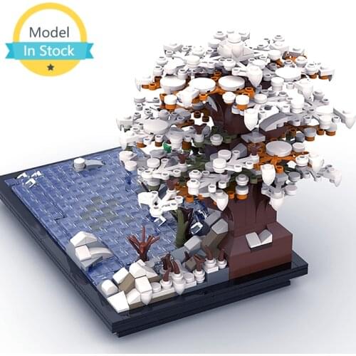 MOC Winter Tree on a Lake City Village Scenery Resort Creative House Building Block Model Kids Toy DIY Brick Childrens Gift