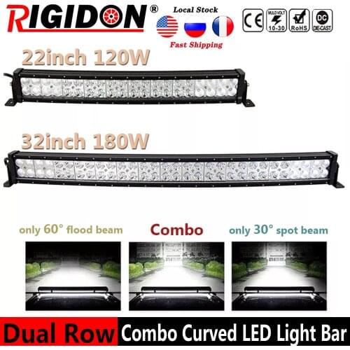 RIGIDON Curved Double Row 22inch 32inch Led Light Bar Flood Spot Combo Beam for Jeep Car Tractor Offroad 4WD 4x4 Truck SUV ATV