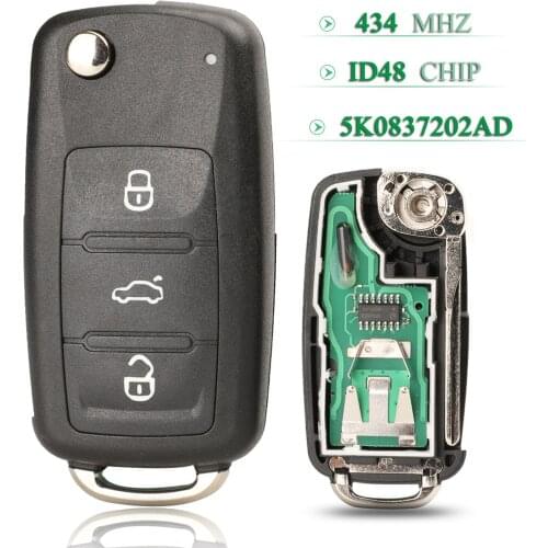 Bilchave 10pcs 434Mhz ID48 Chip Flip 3 Buttons Remote Car Key For VW Volkswagen GOLF PASSAT Tiguan Polo Jetta Beetle 5K0837202AD