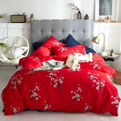 China red Plum blossom Luxury Princess Bedding Set Egyptian Cotton Duvet Cover Bed Sheet Pillowcases Queen King Size 4pcs #a