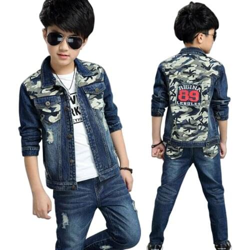 Spring Children Boys Clothing Set Camouflage Denim Jeans Coat+Long Pants 2PCs Sets Kids Casual Clothes Children Clothing Sets