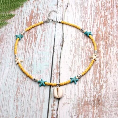 Bohemian Summer Bead Short Necklace For Women 2021 Trendy Starfish Shell Accessories Hand-Made With A Chain бижутерия для женщин