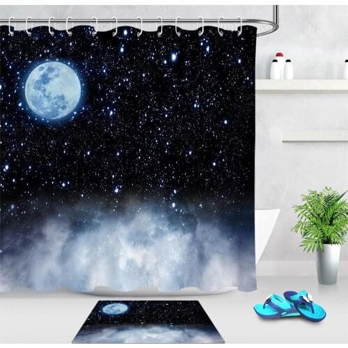 Space Starry Sky Bathroom Shower Curtain Floor Mat Anti-slip Bath Mat Bathroom Home Accessories Waterproof Fabric Bath Curtain