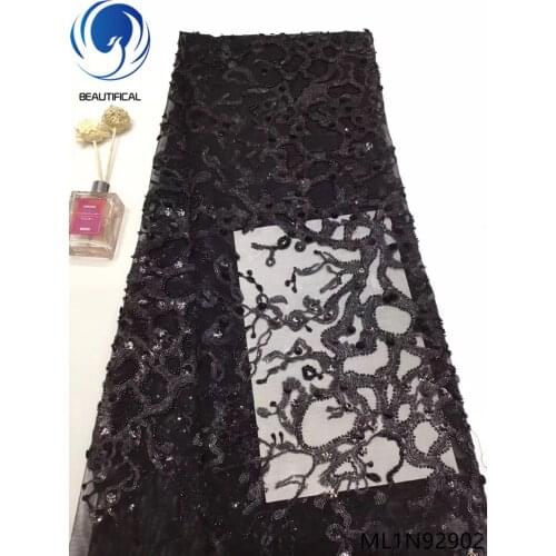 BEAUTIFICAL nigerian lac fabrics special offer french net lace sequins fabric for dress embroidery lace fabric ML1N929