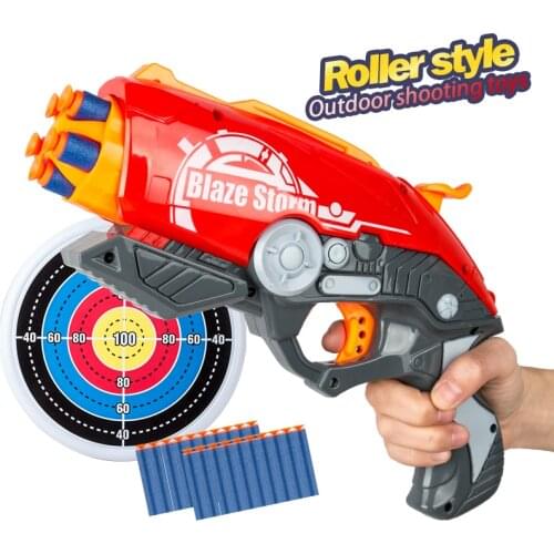 Red Manual Soft Bullet Gun 5 Shot Revolver long Range Toy Pistol Gun Dart Blaster Kids Best Gift Wheel soft bullet gun