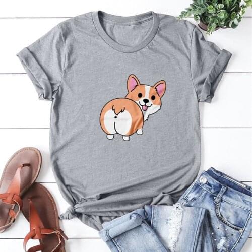Cute Corgi Tee Shirt Femme Animal Print Shirt Tops for Women Tshirt Harajuku Streetwear Summer Round Neck Women T-shirts