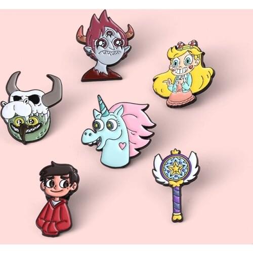 Cartoon Anime Badge Creative Magic Wand Unicorn Metal Enamel Brooch Fashion Lapel Backpack Jewelry Gifts for Children