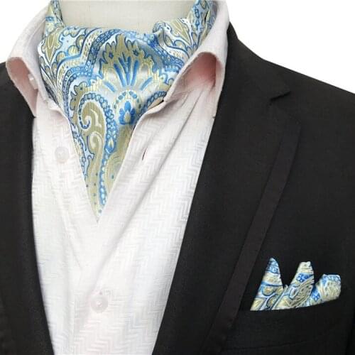 Men Ascot Set High Quality Woven Formal Scarf Sets with Handkerchief