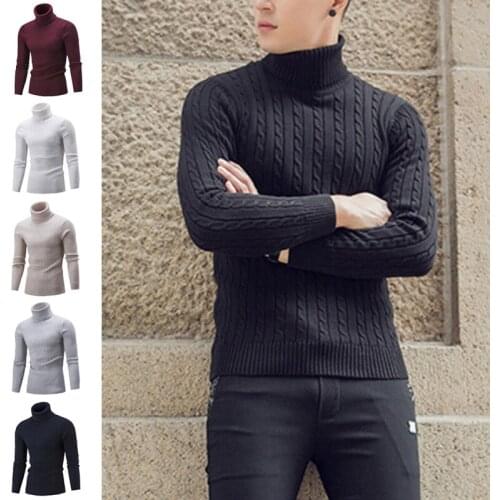 2020 Men Winter Spring Long Sleeve High Neck Turtleneck Warm Sweater Slim Fit Knitted Pullover Knitwear Jumper