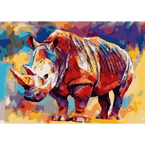 Colourful Rhinoceros Animal DIY Oil Painting By Numbers Modern Wall Art Canvas Painting Unique Child Gift Home Decor