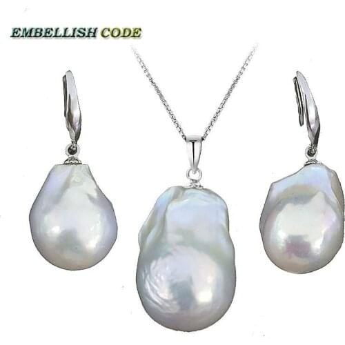 Baroque pearl sets hook earrings and pendant plus size 100% natural freshwater Cultured flameball pear pearls