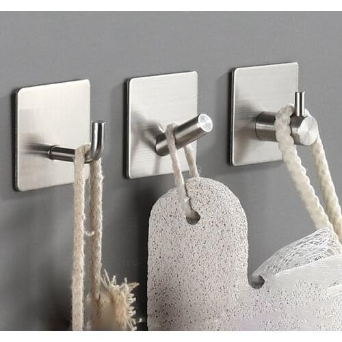 Wall Hooks for Towel Clothes Keys Bathroom Stainless Steel Hanger Square Door Back Rustproof Storage Rack