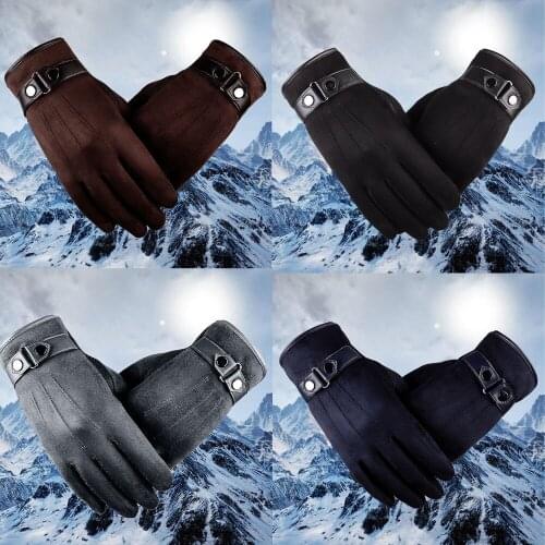 2021 New MenS Suede Three-Stranded Full Finger Gloves Slip Men Warm Motorcycle Ski Snowboard Gloves Outdoor Cycling Windproof