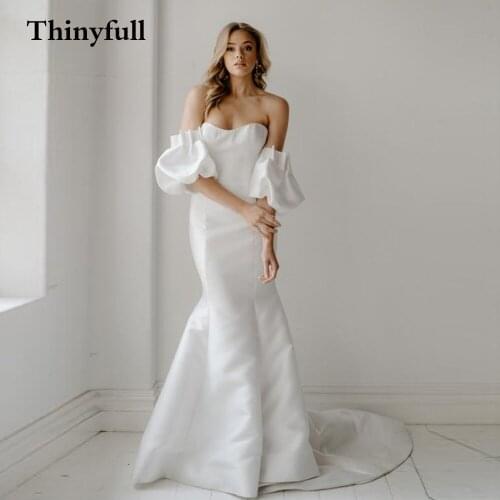 Eightree New Soft Satin Long Mermaid Wedding Dress With Detachable Sleeves Sweetheart Sleeveless Backless Bridal Dresse Gowns