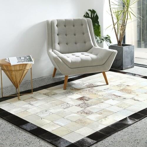 Handmade new style luxury cowhide seamed rug modern natrual milch cowskin Patchwork carpet for living room bedroom decoration