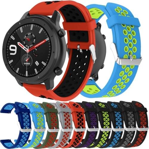 Round hole silicone 22MM Replacement Adjust Sport Strap For Huami Amazfit GTR 47mm/Amazfit Stratos 2/2S 3 Pace smart Watchband