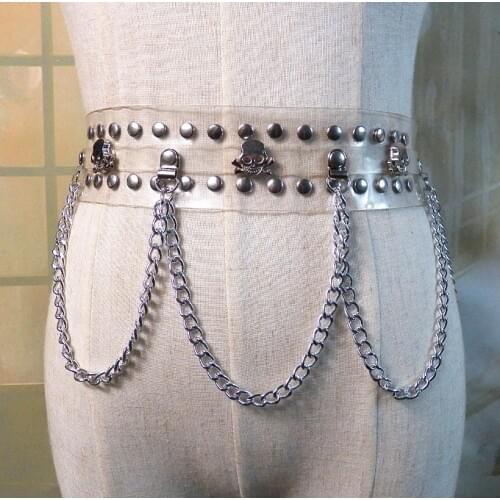 Punk Rock Belts For Gothic Girls Skull Rivet Binding Waistband Chain Belt Buckle PU Leather Waistband Women