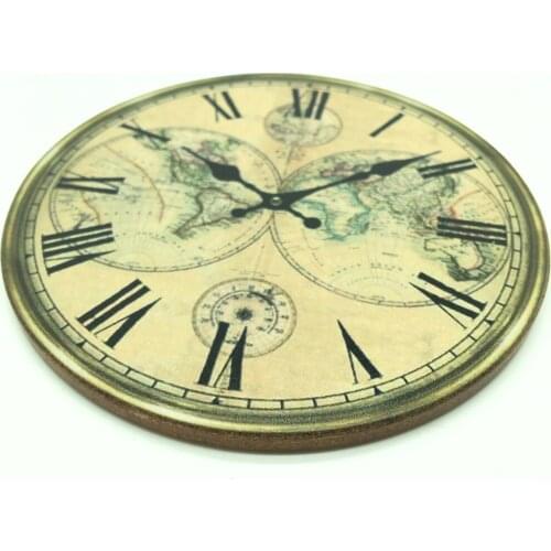 CFen As Retro Map Clock Shape Round Coasters Holder Pad Non-slip Heat Proof Wooden Drink Coasters Coffee Tea Cup Mat Pads 1pc