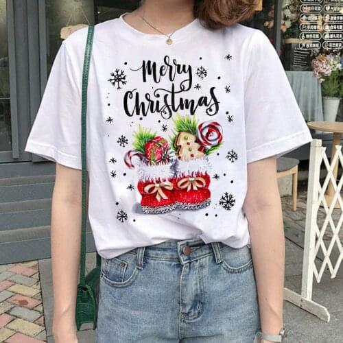 FIXSYS Merry Christmas Women Party Tshirt Female Cartoon Reindeer Printed T Shirt Unisex Loose Size Short Sleeve T-shirts