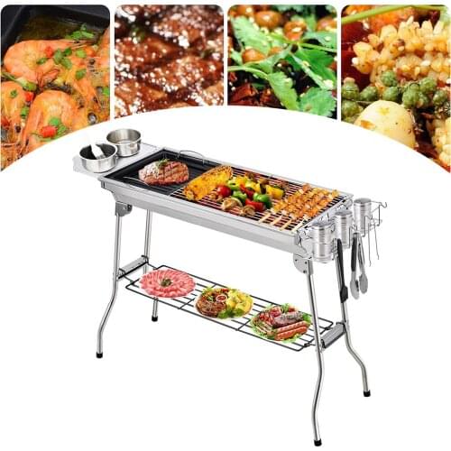 Barbecue Grill Portable Barbecue Charcoal Grill Foldable Charcoal BBQ Grill Set Stainless Steel Smoker Outdoor Barbecue Grid New
