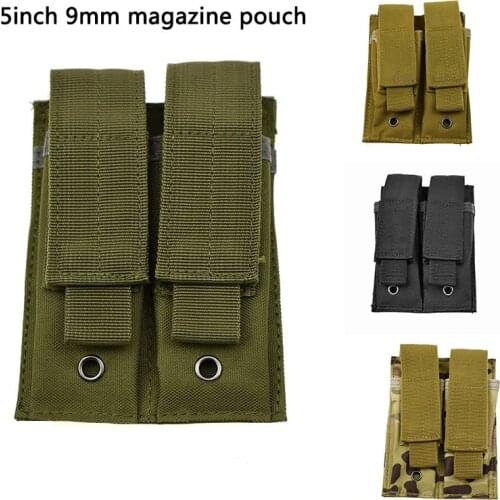 Tactical 9mm Molle Double Pistol Magazine Pouch Airsoft Gun Dual Mag Holster Holder Bag Vest Pack Military Hunting Accessories