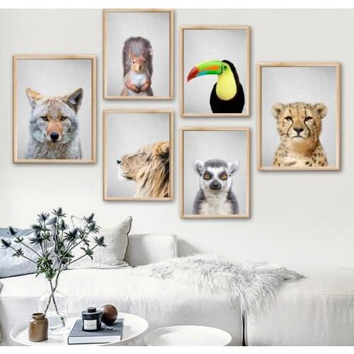 Wolf Squirrel Toucan Lion Leopard Lemur Animal Wall Art Canvas Painting Nordic Posters And Prints Wall Pictures Kids Room Decor