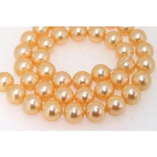 Yellow Color Round Seashell Pearl Loose Beads 14inches One Full String AA 10MM DIY Jewelry For Necklace LS3-075