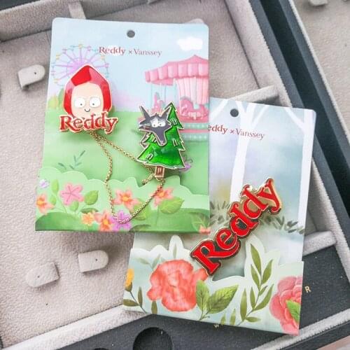 Vanssey Vintage Gray Wolf Red Riding Hood Tree Icon Enameled Brooch Pin Accessories for Women 2018 New (Sale In One Pair)