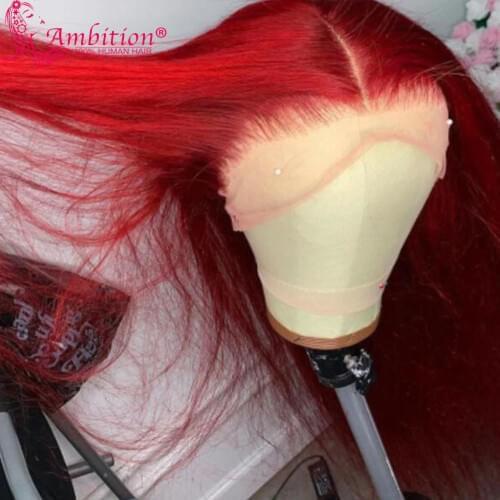 Ambition Red Brazilian Human Hair Wigs Pre plucked 13x4 Lace Front Wigs for Women 180% Density Glueless Lace Wigs Bleached Knots