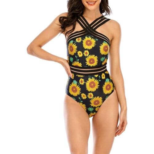 Women’s Sexy Bikini Fashion Sunflower Printing Backless High-waist Slim Fit Swimsuit